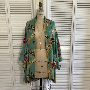 Anthropologie Floreat Floral Printed Short Robe Open Front Kimono M/L